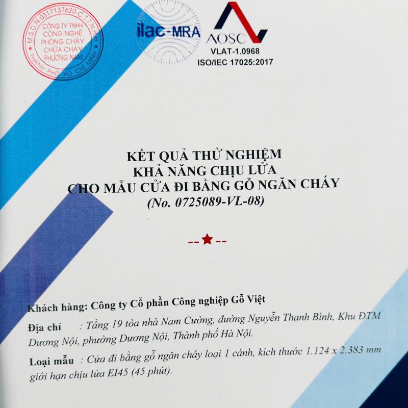 Kết Quả Kiểm Định - Khẳng Định Uy Tín Và Chất Lượng Cửa Gỗ Chống Cháy Vicowood 